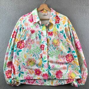 Fate Floral Print Button Down Blouse Women's Colorful Flowers Small S